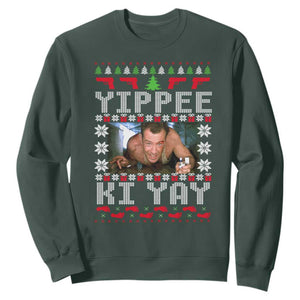 Yippee Ki Yay Sweatshirt Funny 80's Movie Xmas Gift Ugly Christmas TS10 Dark Forest Green Print Your Wear