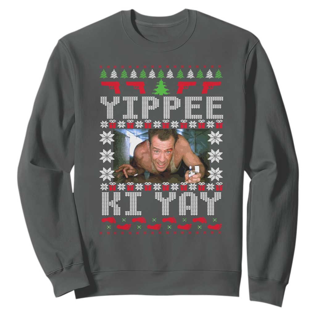 Yippee Ki Yay Sweatshirt Funny 80's Movie Xmas Gift Ugly Christmas TS10 Dark Heather Print Your Wear