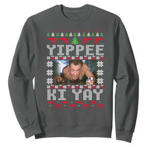 Yippee Ki Yay Sweatshirt Funny 80's Movie Xmas Gift Ugly Christmas TS10 Dark Heather Print Your Wear
