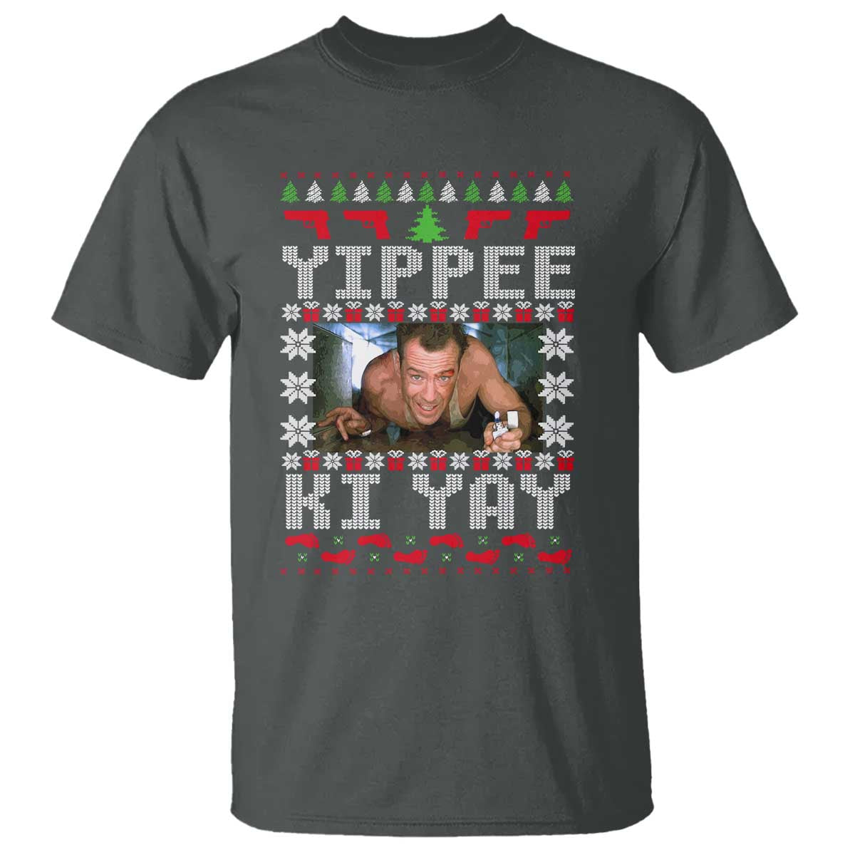 Yippee Ki Yay T Shirt Funny 80's Movie Xmas Gift Ugly Christmas TS10 Dark Heather Print Your Wear