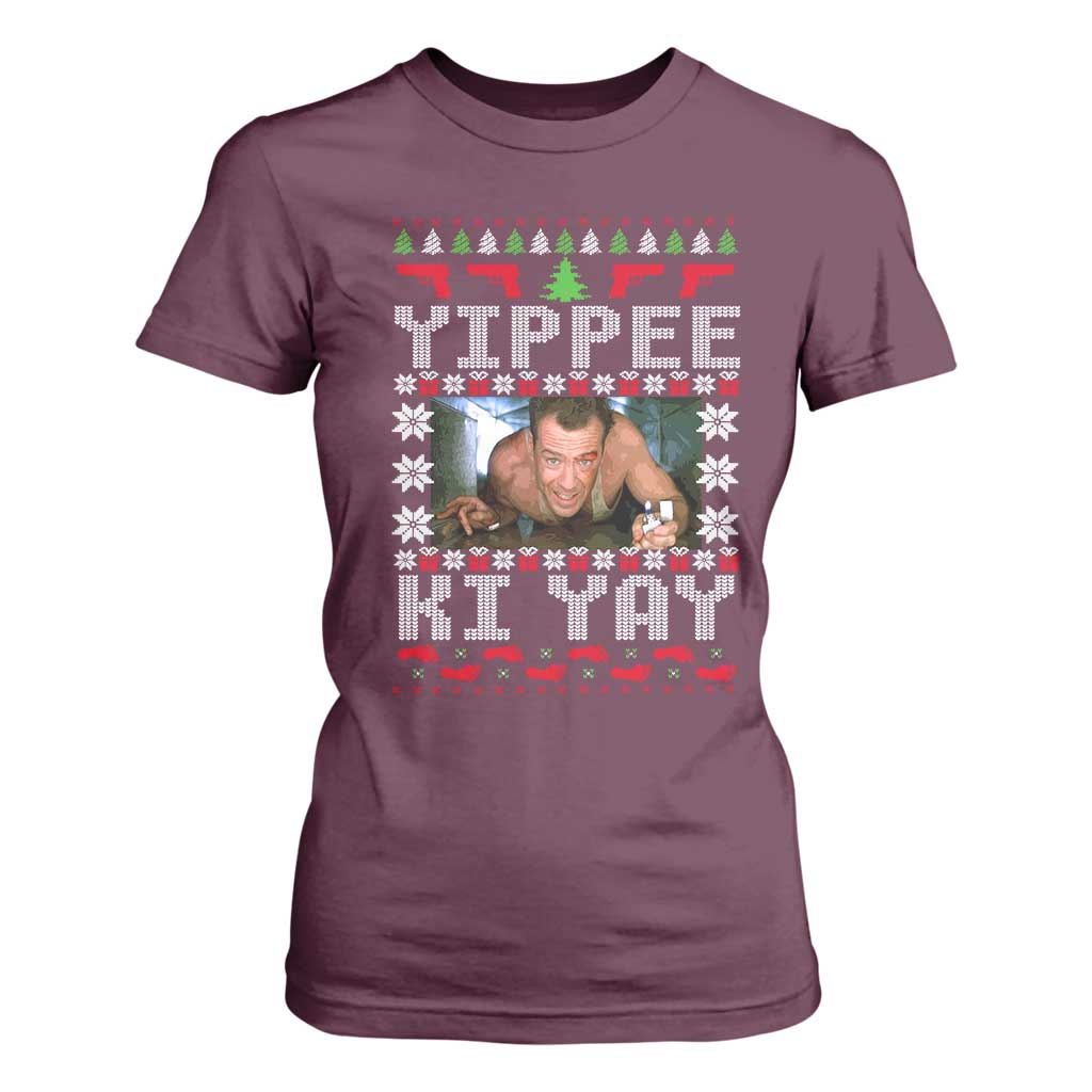 Yippee Ki Yay T Shirt For Women Funny 80's Movie Xmas Gift Ugly Christmas TS10 Maroon Print Your Wear