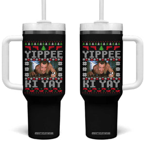 Yippee Ki Yay Tumbler With Handle Funny 80's Movie Xmas Gift Ugly Christmas TS10 One Size: 40 oz Black Print Your Wear