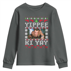 Yippee Ki Yay Youth Sweatshirt Funny 80's Movie Xmas Gift Ugly Christmas TS10 Dark Heather Print Your Wear
