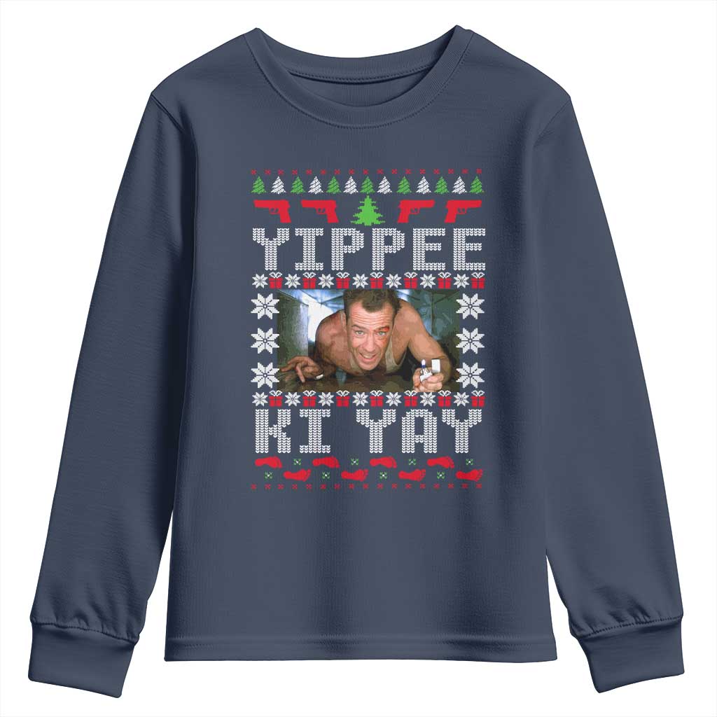Yippee Ki Yay Youth Sweatshirt Funny 80's Movie Xmas Gift Ugly Christmas TS10 Navy Print Your Wear