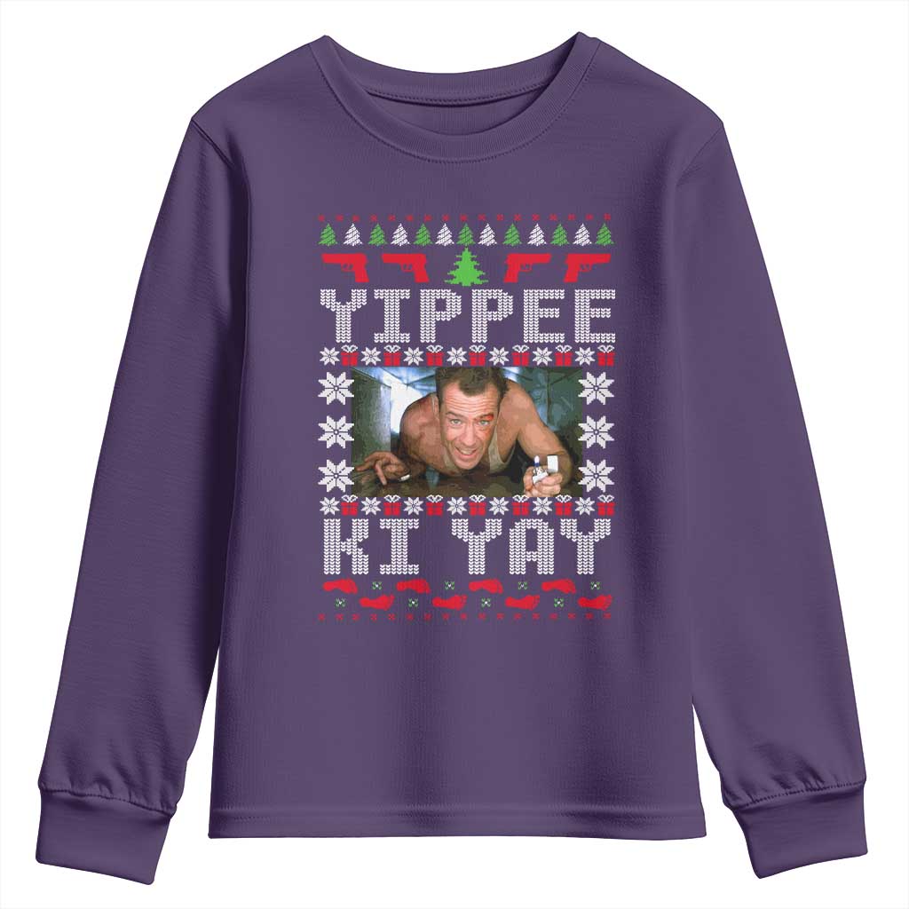 Yippee Ki Yay Youth Sweatshirt Funny 80's Movie Xmas Gift Ugly Christmas TS10 Purple Print Your Wear