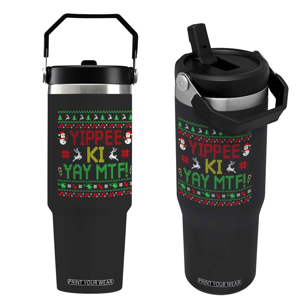 Yippee Ki Yay Flip Straw Tumbler 80's Movie Xmas Gift Ugly Christmas TS10 One Size: 30 oz Black Print Your Wear