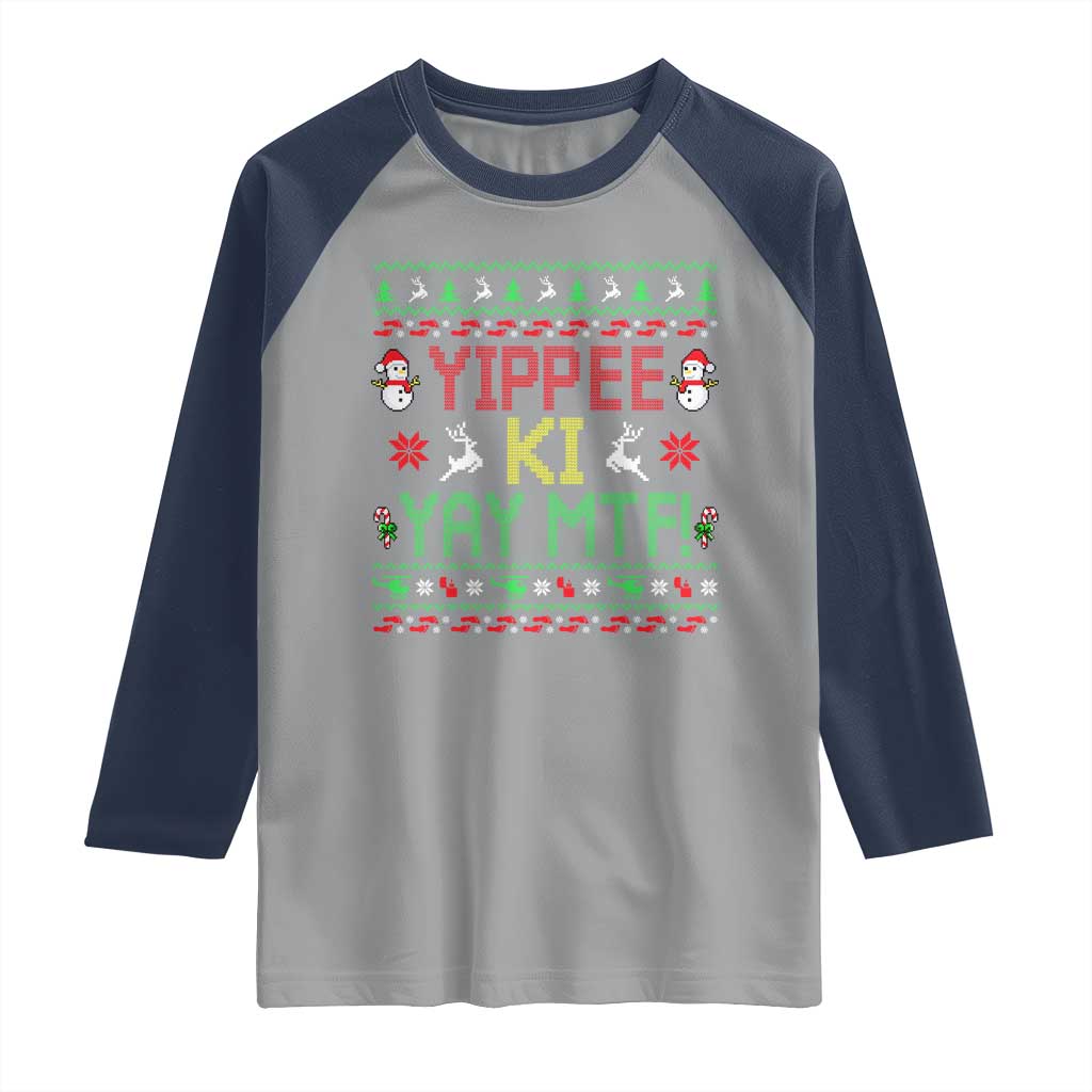 Yippee Ki Yay Raglan Shirt 80's Movie Xmas Gift Ugly Christmas TS10 Sport Gray Navy Print Your Wear
