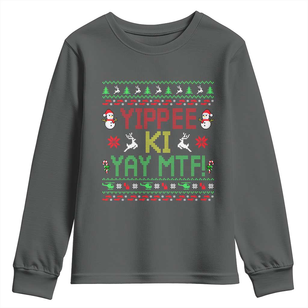 Yippee Ki Yay Youth Sweatshirt 80's Movie Xmas Gift Ugly Christmas TS10 Dark Heather Print Your Wear