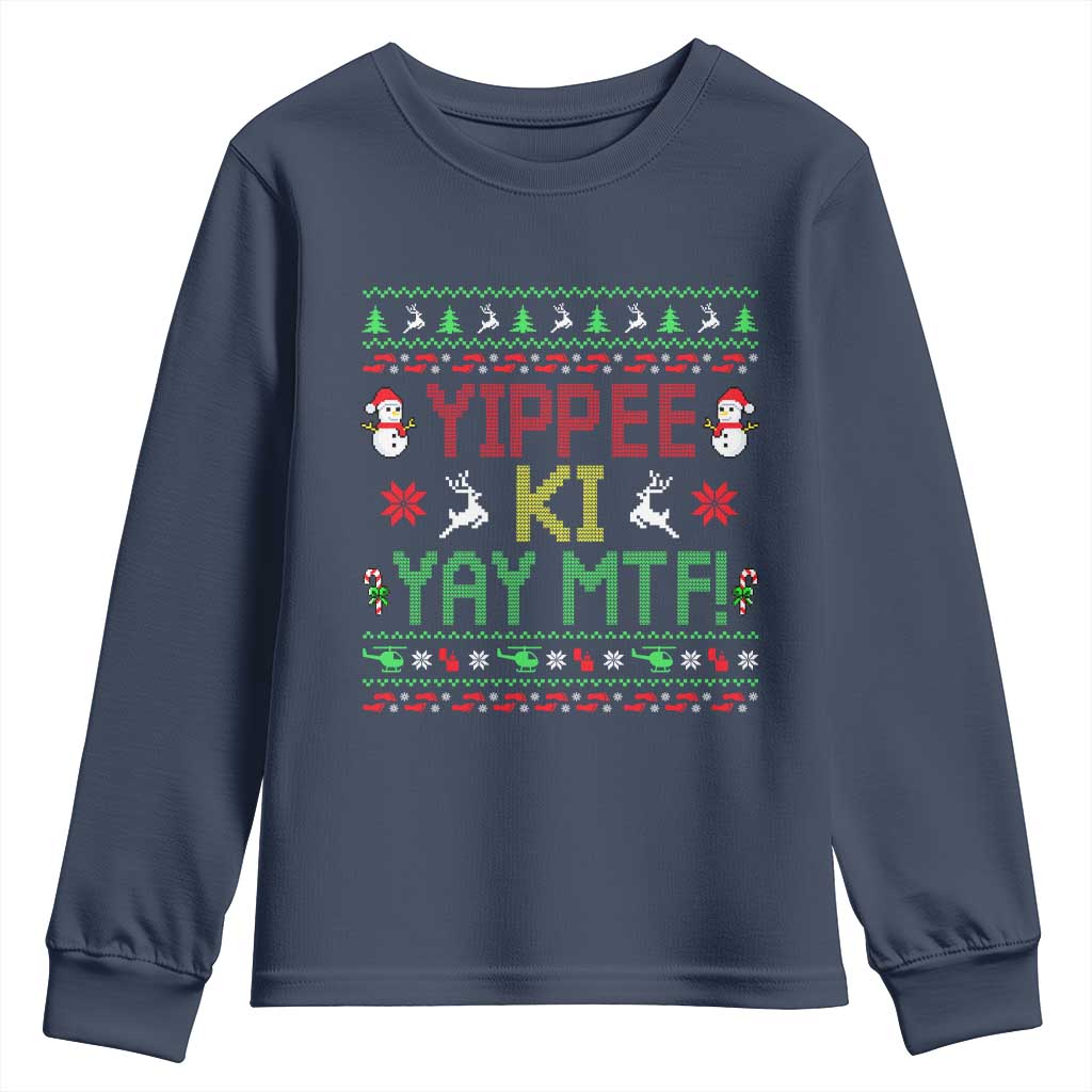 Yippee Ki Yay Youth Sweatshirt 80's Movie Xmas Gift Ugly Christmas TS10 Navy Print Your Wear