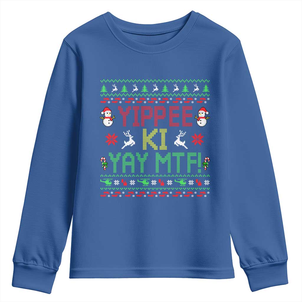 Yippee Ki Yay Youth Sweatshirt 80's Movie Xmas Gift Ugly Christmas TS10 Royal Blue Print Your Wear