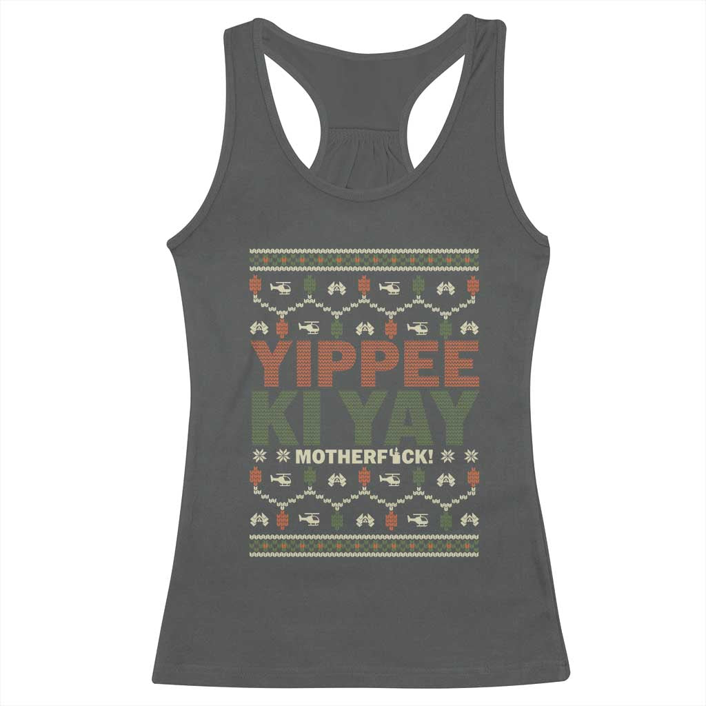Yippee Ki Yay Racerback Tank Top Retro 80's Movie Xmas Gift Ugly Christmas TS10 Dark Heather Print Your Wear