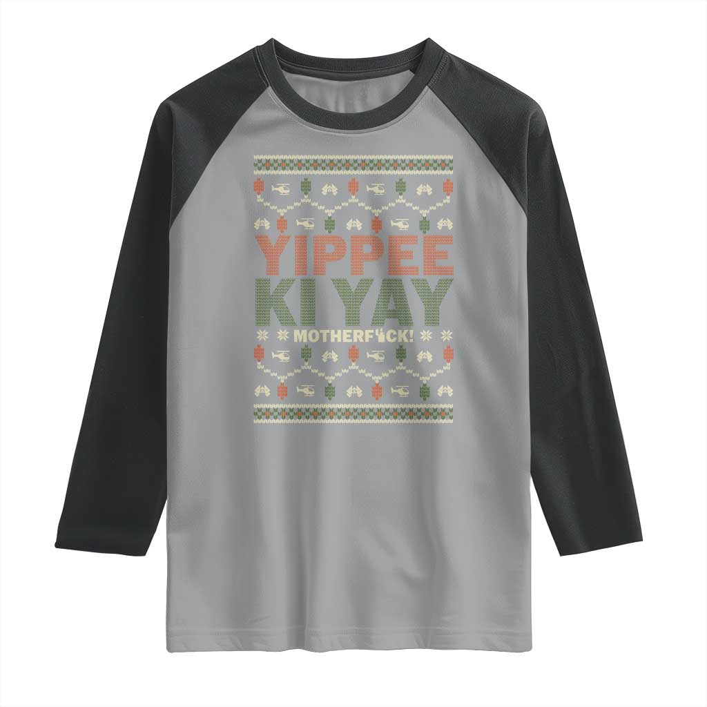Yippee Ki Yay Raglan Shirt Retro 80's Movie Xmas Gift Ugly Christmas TS10 Sport Gray Black Print Your Wear
