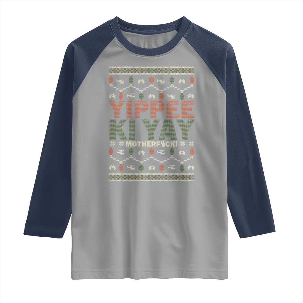 Yippee Ki Yay Raglan Shirt Retro 80's Movie Xmas Gift Ugly Christmas TS10 Sport Gray Navy Print Your Wear