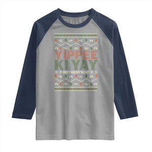 Yippee Ki Yay Raglan Shirt Retro 80's Movie Xmas Gift Ugly Christmas TS10 Sport Gray Navy Print Your Wear