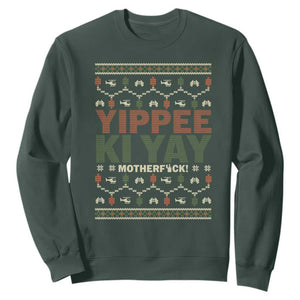 Yippee Ki Yay Sweatshirt Retro 80's Movie Xmas Gift Ugly Christmas TS10 Dark Forest Green Print Your Wear