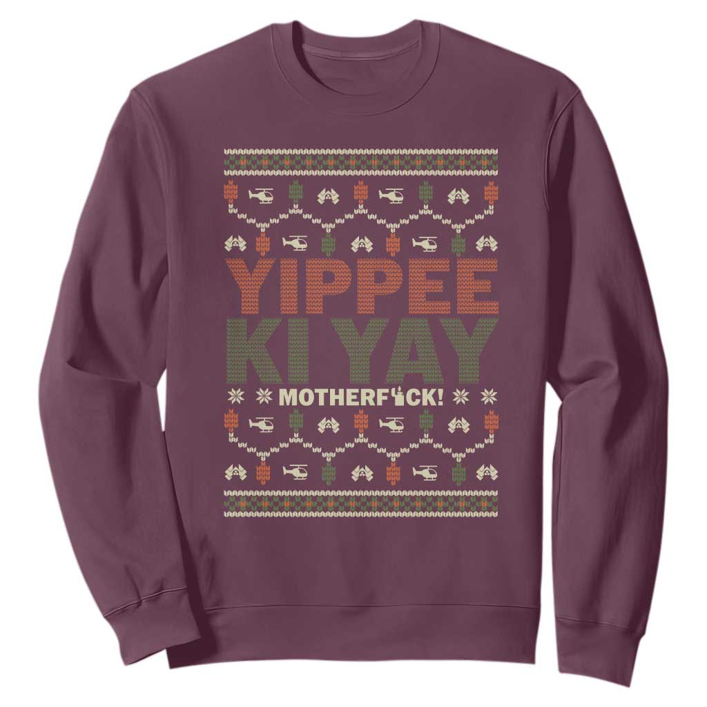Yippee Ki Yay Sweatshirt Retro 80's Movie Xmas Gift Ugly Christmas TS10 Maroon Print Your Wear