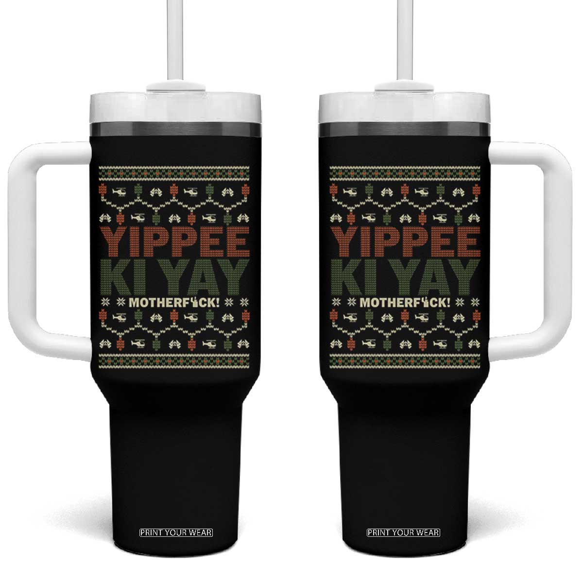 Yippee Ki Yay Tumbler With Handle Retro 80's Movie Xmas Gift Ugly Christmas TS10 One Size: 40 oz Black Print Your Wear