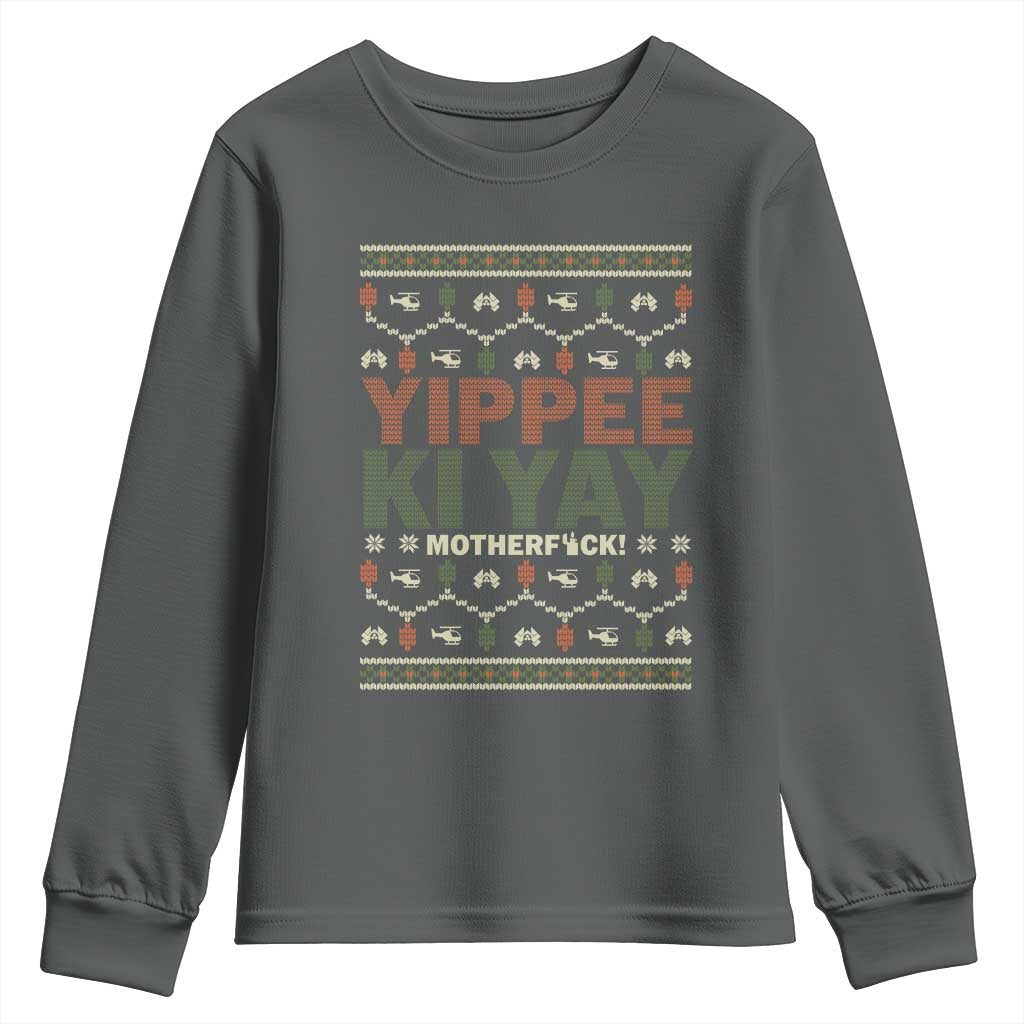 Yippee Ki Yay Youth Sweatshirt Retro 80's Movie Xmas Gift Ugly Christmas TS10 Dark Heather Print Your Wear