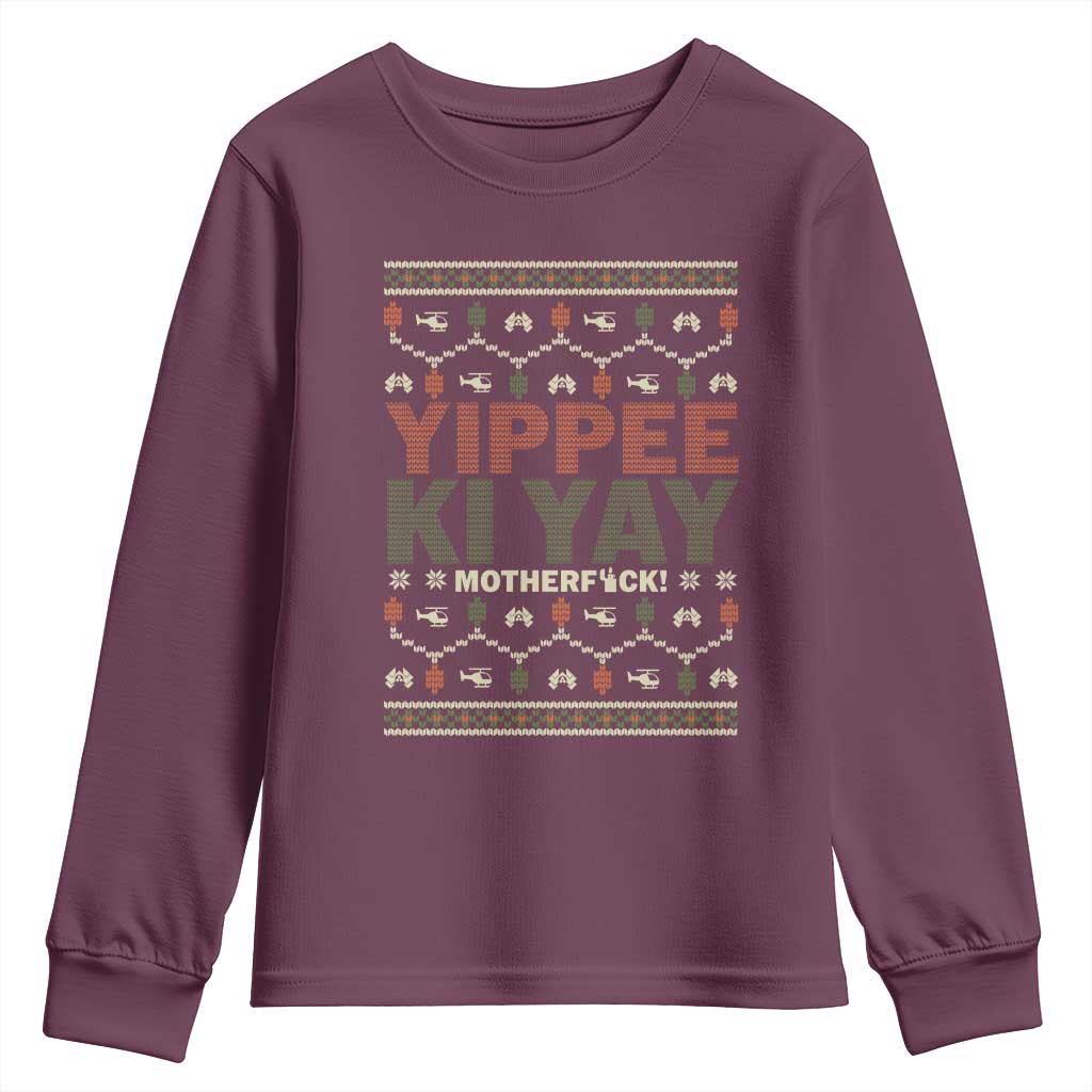 Yippee Ki Yay Youth Sweatshirt Retro 80's Movie Xmas Gift Ugly Christmas TS10 Maroon Print Your Wear