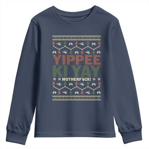 Yippee Ki Yay Youth Sweatshirt Retro 80's Movie Xmas Gift Ugly Christmas TS10 Navy Print Your Wear