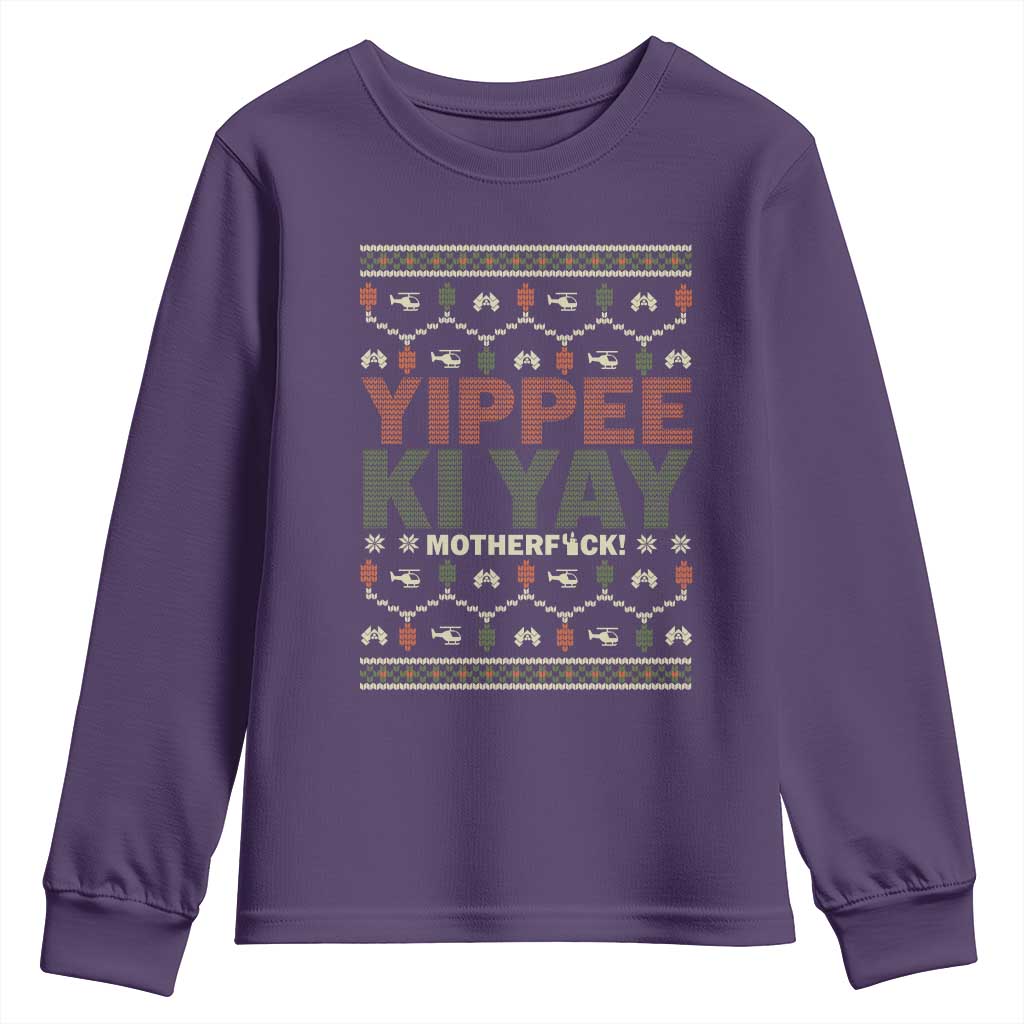 Yippee Ki Yay Youth Sweatshirt Retro 80's Movie Xmas Gift Ugly Christmas TS10 Purple Print Your Wear