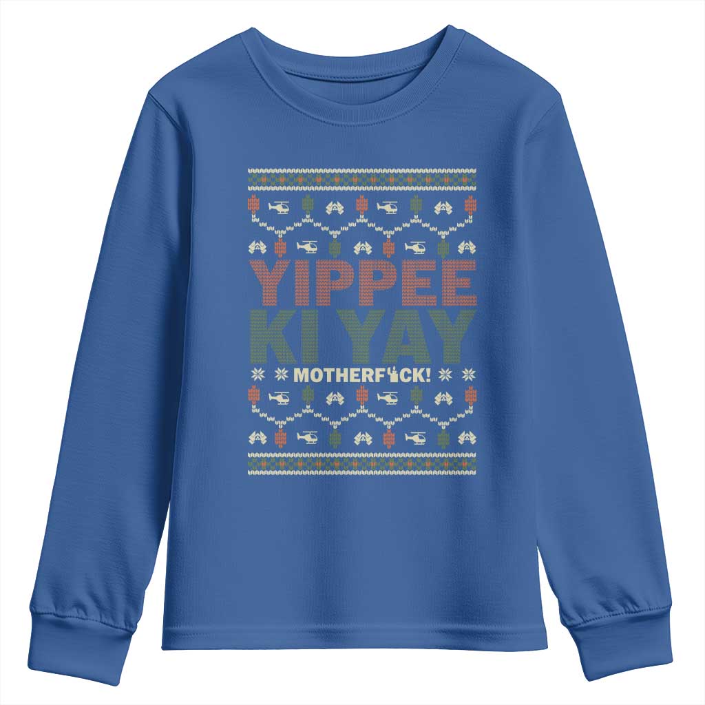 Yippee Ki Yay Youth Sweatshirt Retro 80's Movie Xmas Gift Ugly Christmas TS10 Royal Blue Print Your Wear