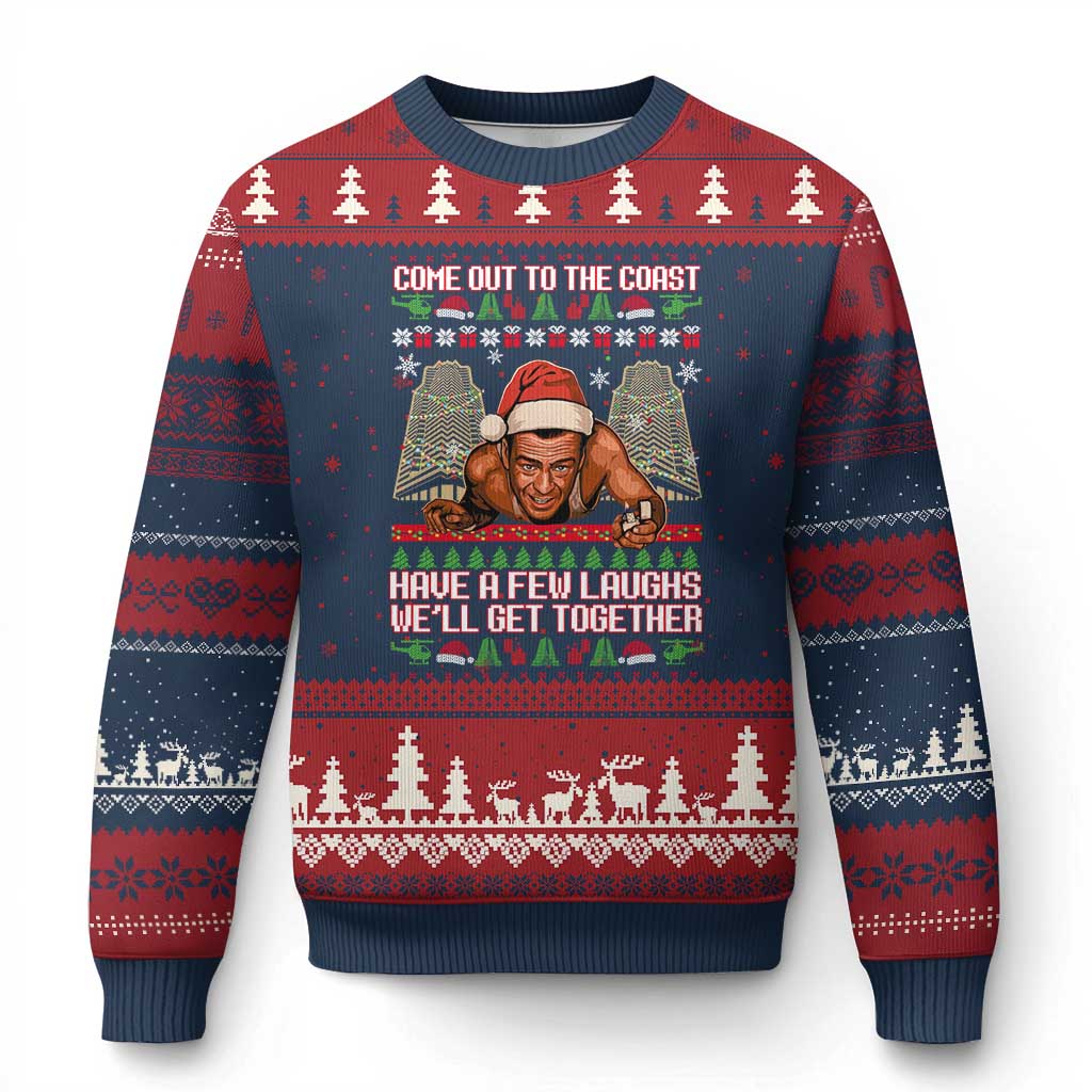 Nakatomi Plaza Party 1988 Ugly Christmas Sweater Come Out To The Coast Mcclane Ugly Xmas TS10 Navy Red Print Your Wear