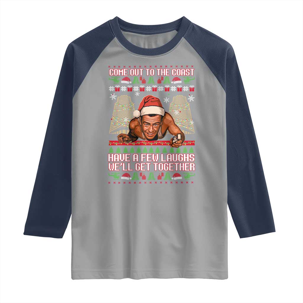 Nakatomi Plaza Party 1988 Raglan Shirt Come Out To The Coast Mcclane Ugly Xmas TS10 Sport Gray Navy Print Your Wear