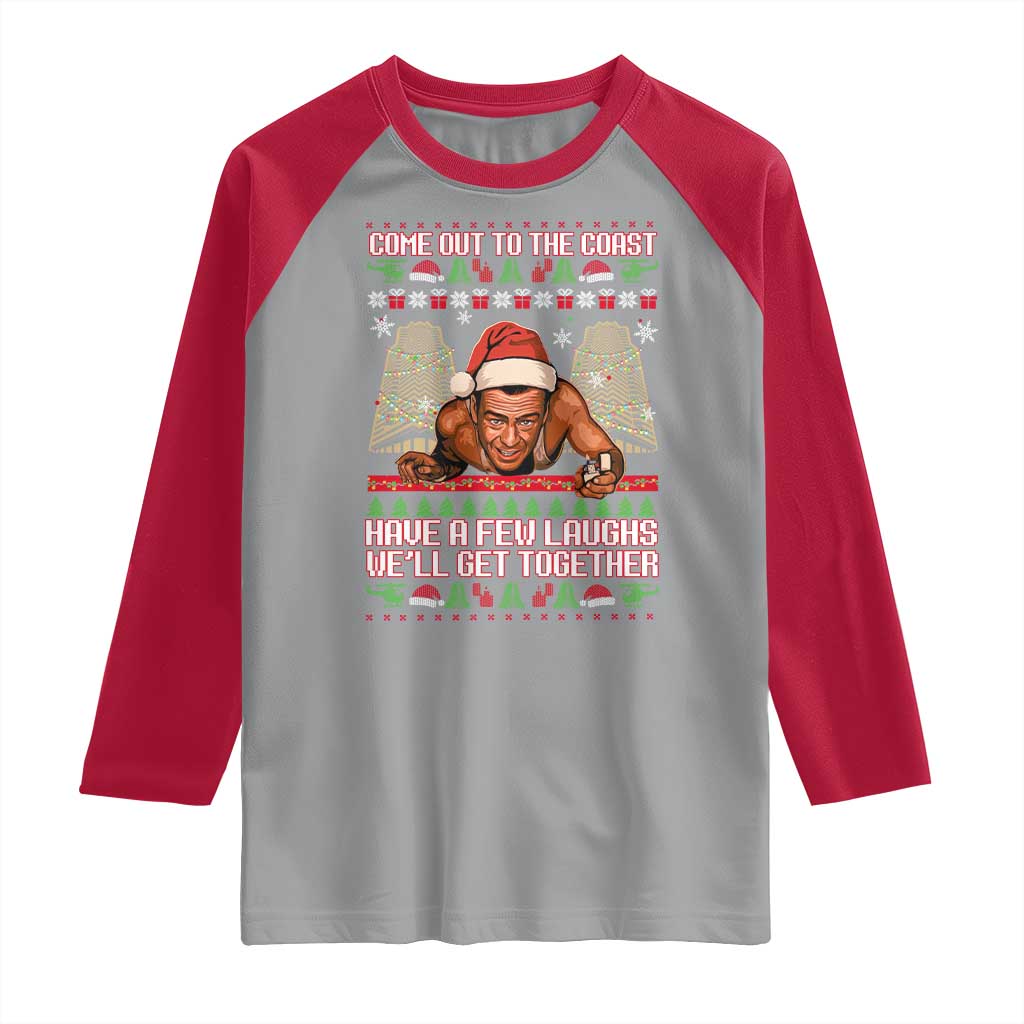 Nakatomi Plaza Party 1988 Raglan Shirt Come Out To The Coast Mcclane Ugly Xmas TS10 Sport Gray Red Print Your Wear
