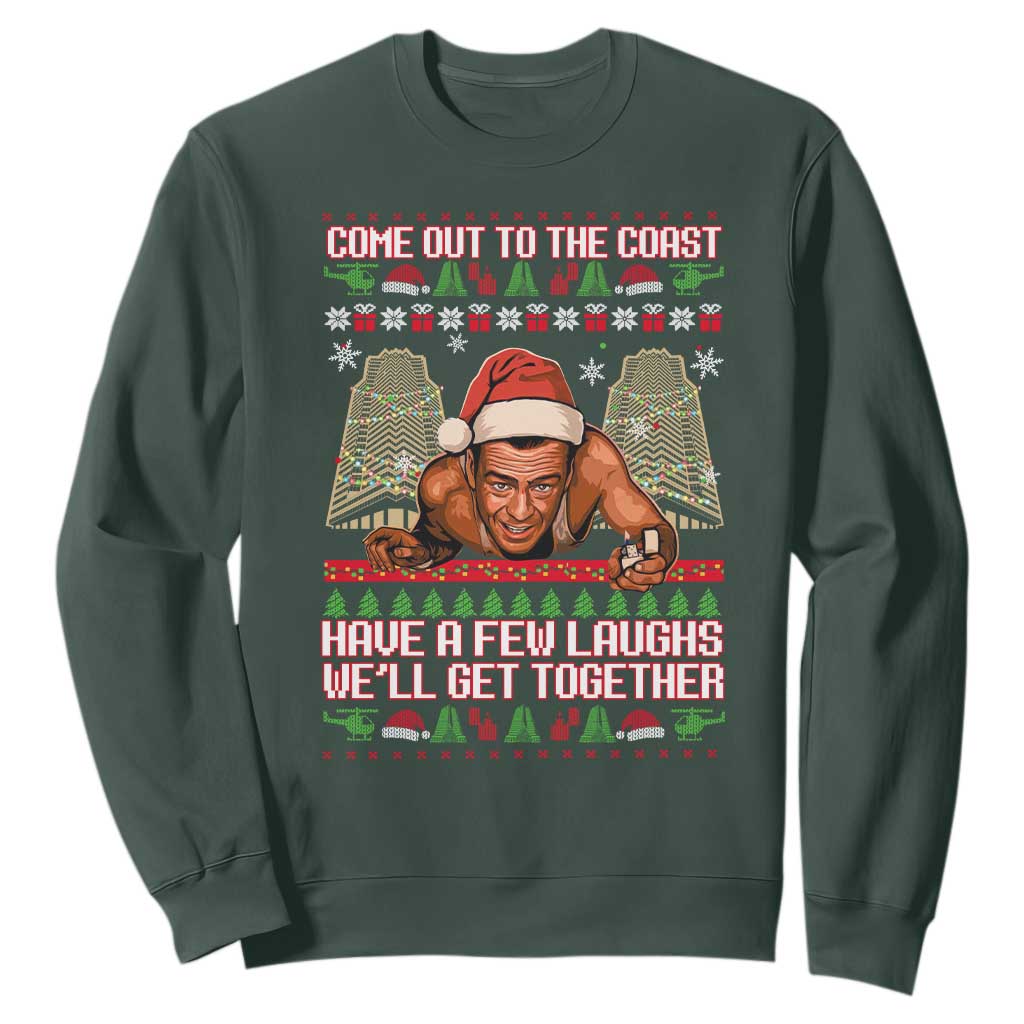 Nakatomi Plaza Party 1988 Sweatshirt Come Out To The Coast Mcclane Ugly Xmas TS10 Dark Forest Green Print Your Wear