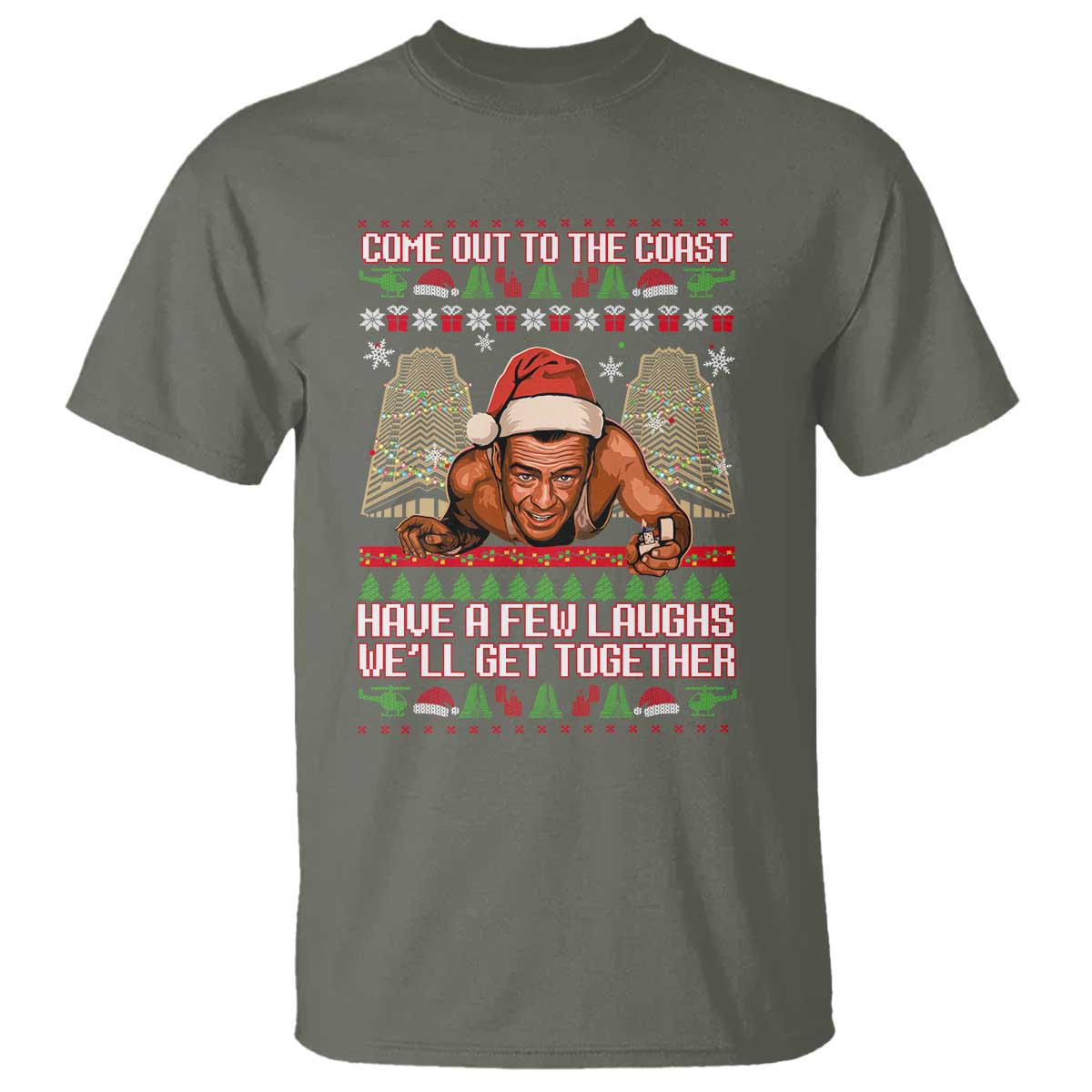 Nakatomi Plaza Party 1988 T Shirt Come Out To The Coast Mcclane Ugly Xmas TS10 Military Green Print Your Wear