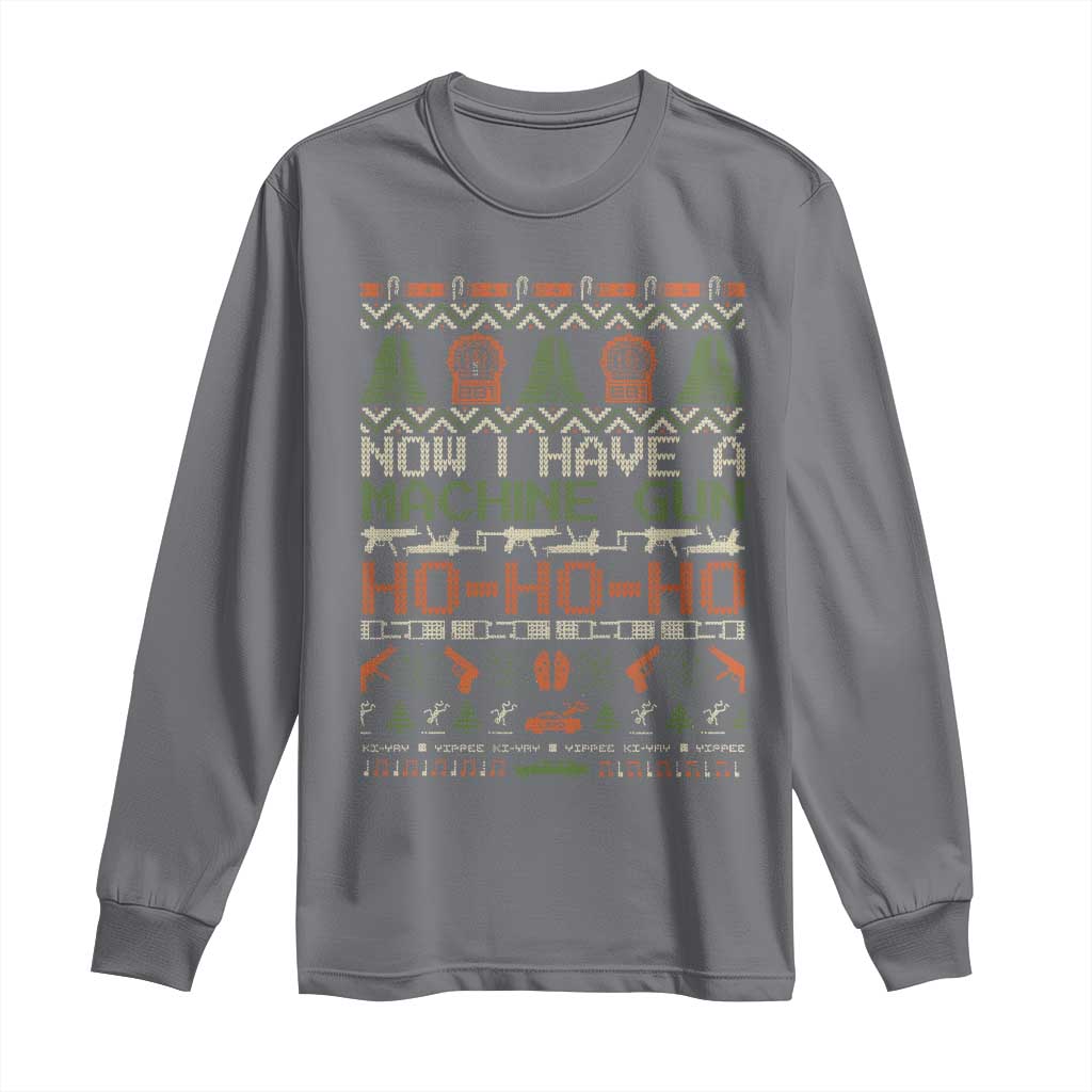 Now I Have A Machine Gun Long Sleeve Shirt Christmas 90s Movie Ugly Xmas TS10 Charcoal Print Your Wear