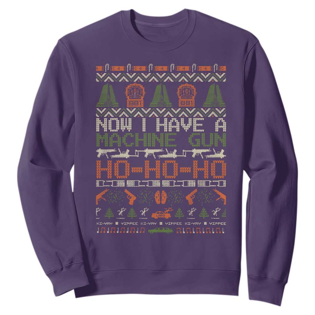 Now I Have A Machine Gun Sweatshirt Christmas 90s Movie Ugly Xmas TS10 Purple Print Your Wear