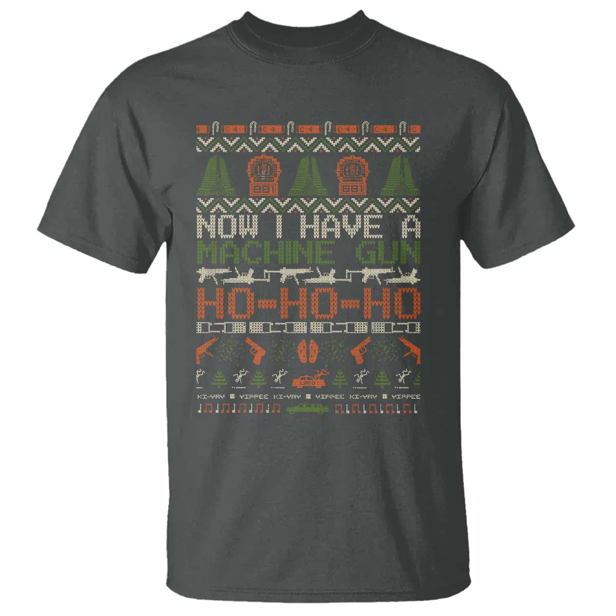 Now I Have A Machine Gun T Shirt Christmas 90s Movie Ugly Xmas TS10 Dark Heather Print Your Wear
