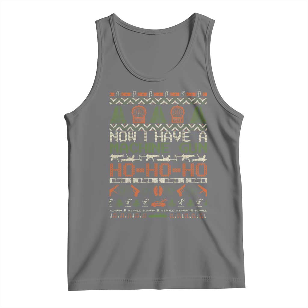 Now I Have A Machine Gun Tank Top Christmas 90s Movie Ugly Xmas TS10 Black Heather Print Your Wear
