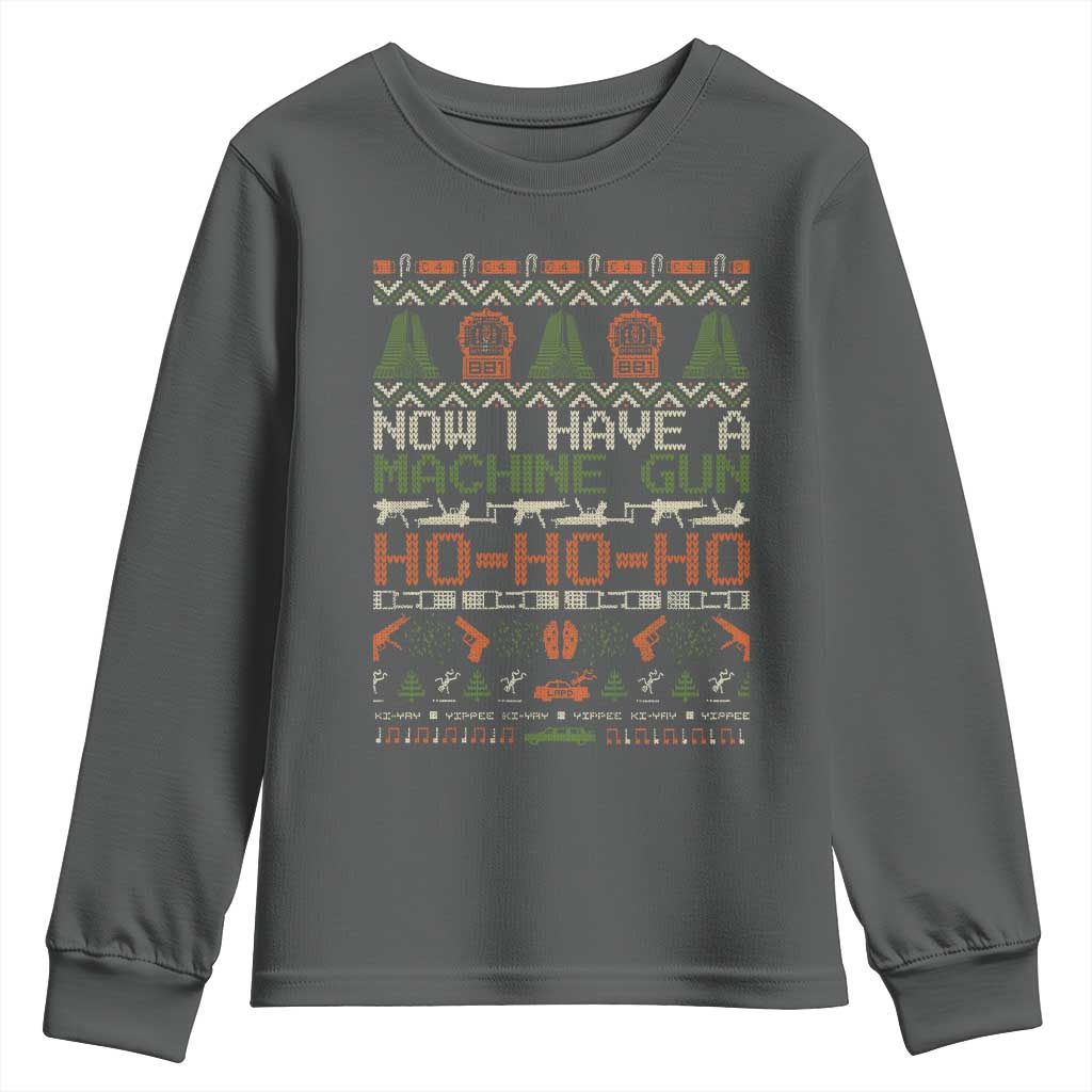 Now I Have A Machine Gun Youth Sweatshirt Christmas 90s Movie Ugly Xmas TS10 Dark Heather Print Your Wear