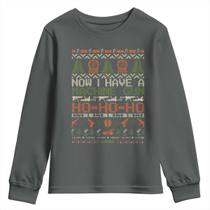 Now I Have A Machine Gun Youth Sweatshirt Christmas 90s Movie Ugly Xmas TS10 Dark Heather Print Your Wear