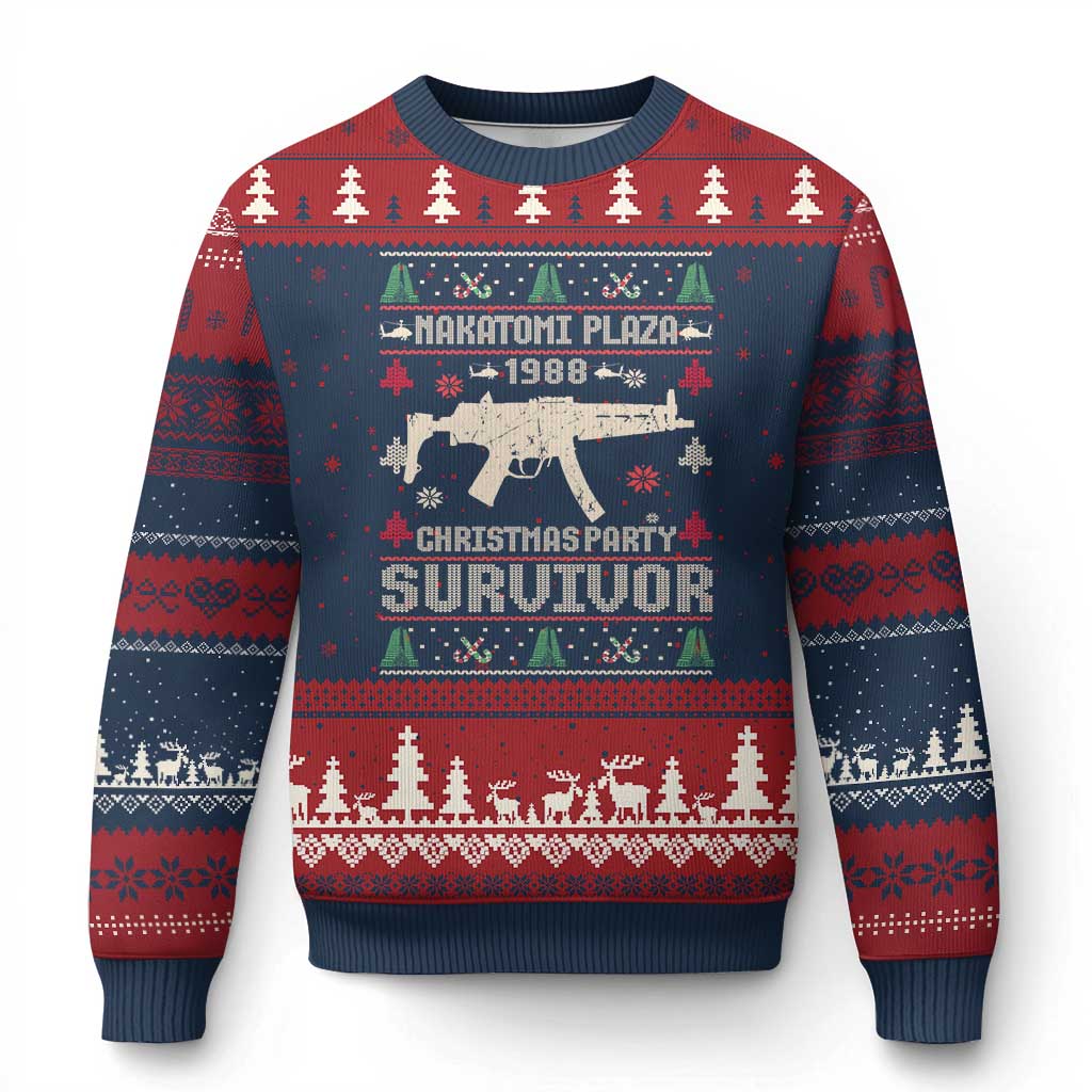 Nakatomi Plaza Xmas Party Ugly Christmas Sweater Funny 80's Die Movie 1988 Ugly Xmas TS10 Navy Red Print Your Wear