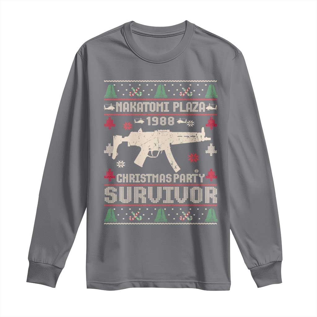 Nakatomi Plaza Christmas Party Long Sleeve Shirt Funny 80's Die Movie 1988 Ugly Christmas TS10 Charcoal Print Your Wear