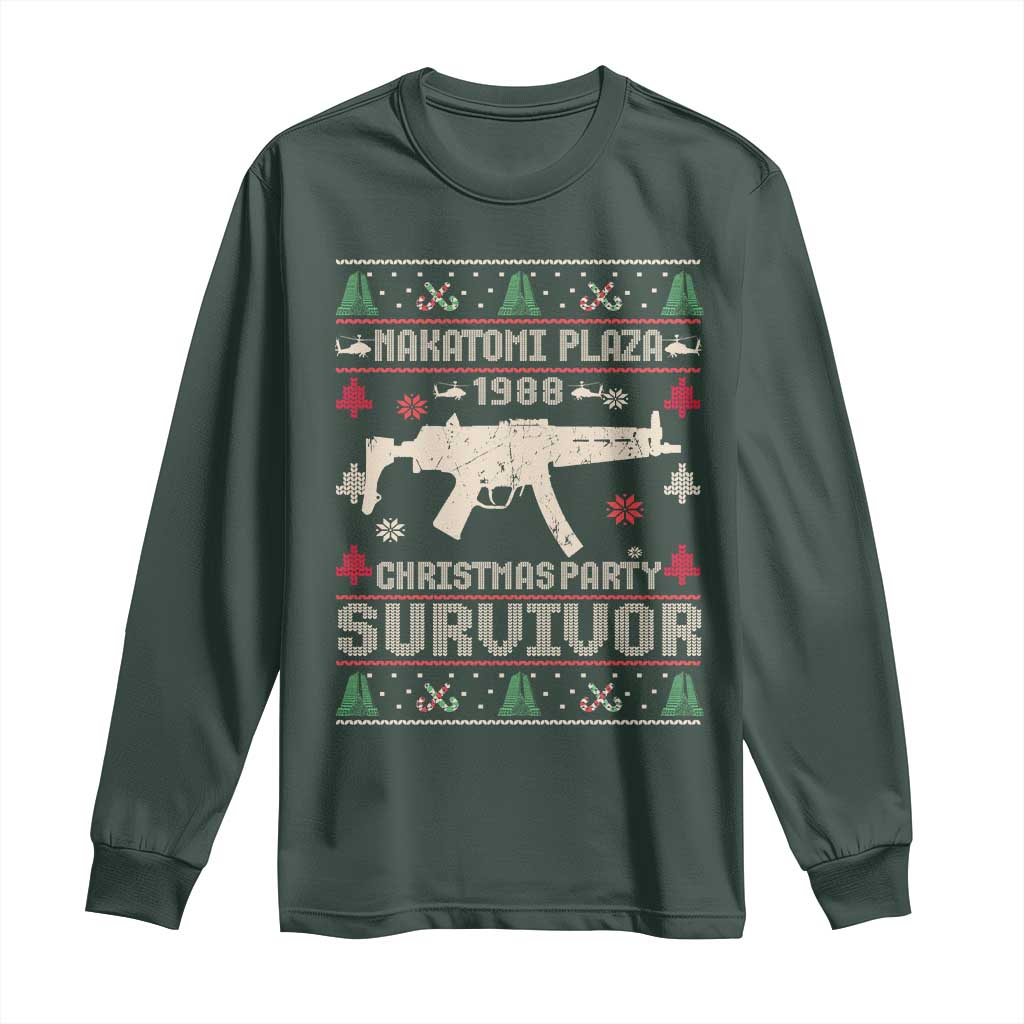 Nakatomi Plaza Christmas Party Long Sleeve Shirt Funny 80's Die Movie 1988 Ugly Christmas TS10 Dark Forest Green Print Your Wear