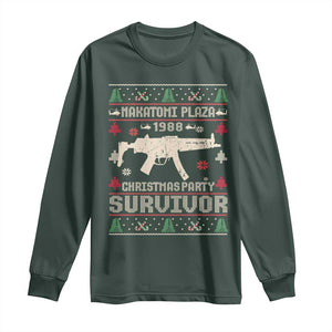 Nakatomi Plaza Christmas Party Long Sleeve Shirt Funny 80's Die Movie 1988 Ugly Christmas TS10 Dark Forest Green Print Your Wear