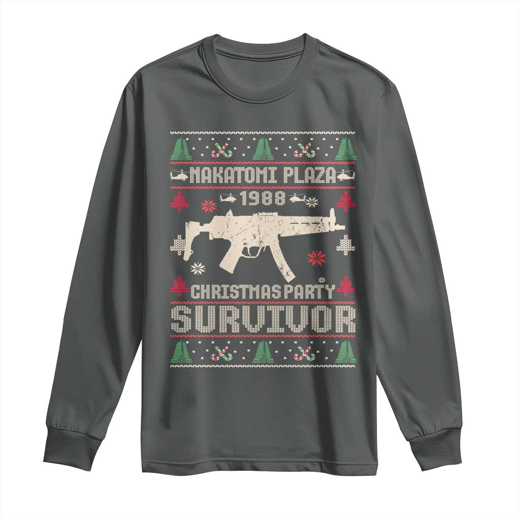 Nakatomi Plaza Christmas Party Long Sleeve Shirt Funny 80's Die Movie 1988 Ugly Christmas TS10 Dark Heather Print Your Wear