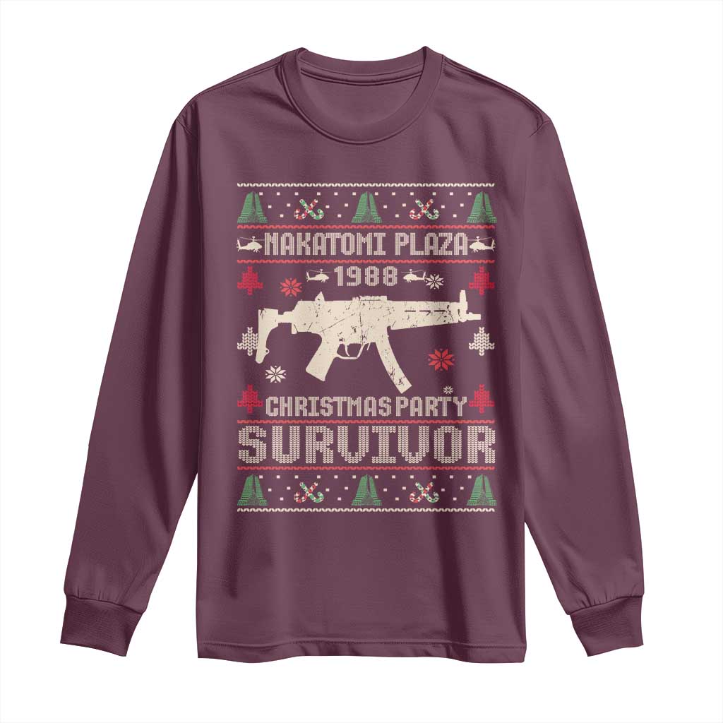 Nakatomi Plaza Christmas Party Long Sleeve Shirt Funny 80's Die Movie 1988 Ugly Christmas TS10 Maroon Print Your Wear