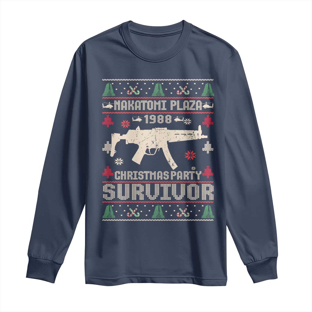 Nakatomi Plaza Christmas Party Long Sleeve Shirt Funny 80's Die Movie 1988 Ugly Christmas TS10 Navy Print Your Wear