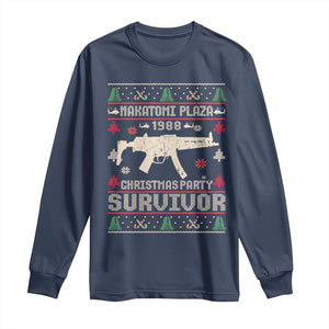 Nakatomi Plaza Christmas Party Long Sleeve Shirt Funny 80's Die Movie 1988 Ugly Christmas TS10 Navy Print Your Wear