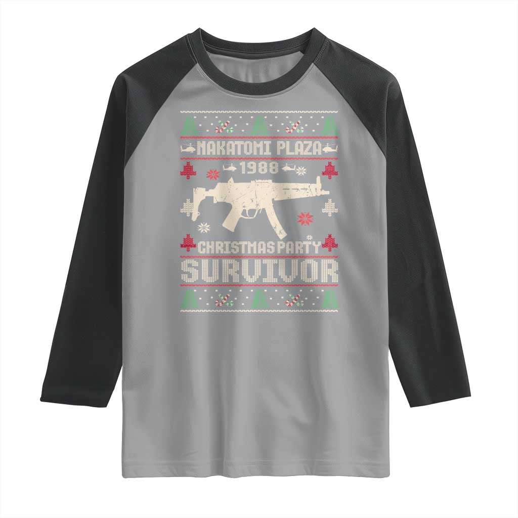 Nakatomi Plaza Christmas Party Raglan Shirt Funny 80's Die Movie 1988 Ugly Christmas TS10 Sport Gray Black Print Your Wear
