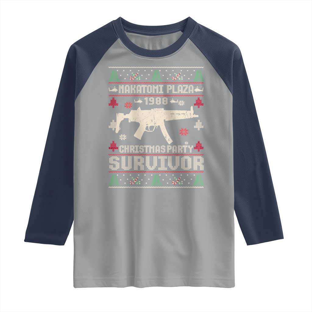 Nakatomi Plaza Christmas Party Raglan Shirt Funny 80's Die Movie 1988 Ugly Christmas TS10 Sport Gray Navy Print Your Wear