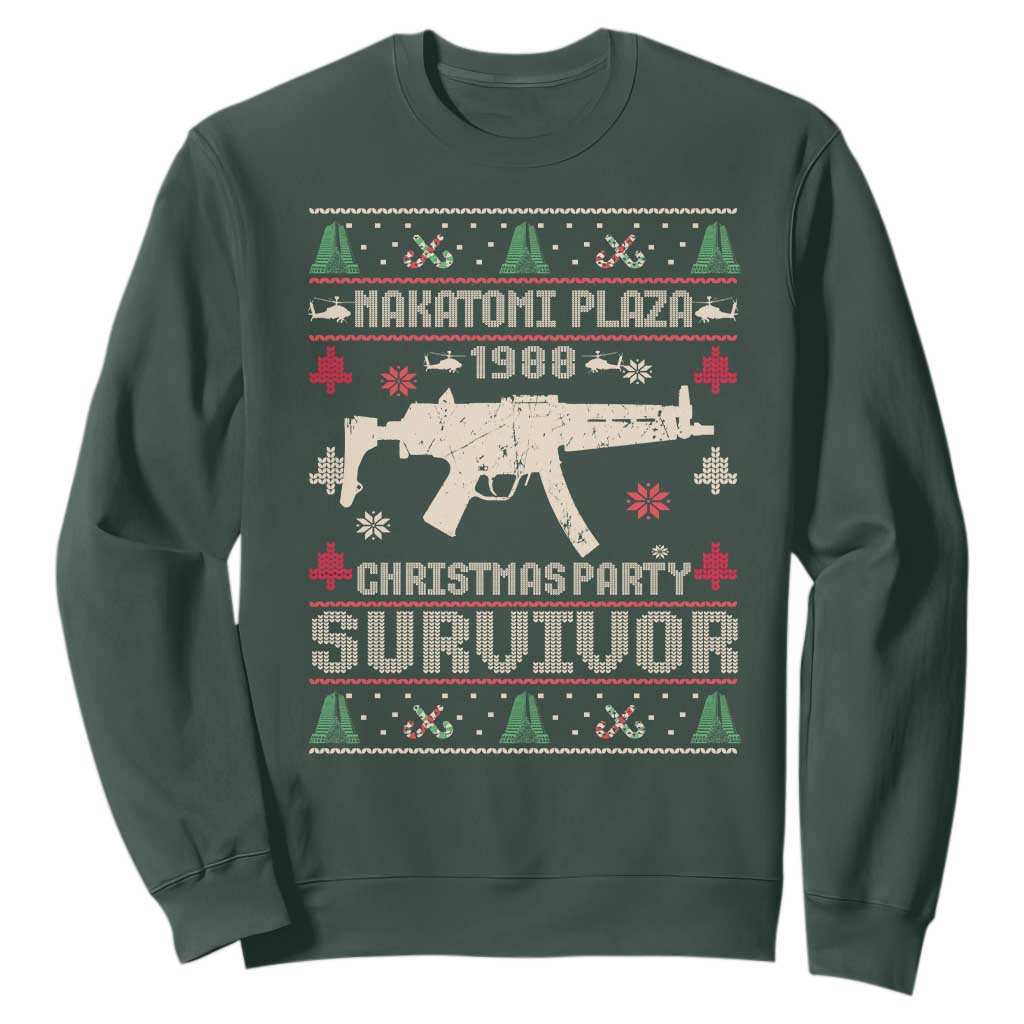 Nakatomi Plaza Christmas Party Sweatshirt Funny 80's Die Movie 1988 Ugly Christmas TS10 Dark Forest Green Print Your Wear