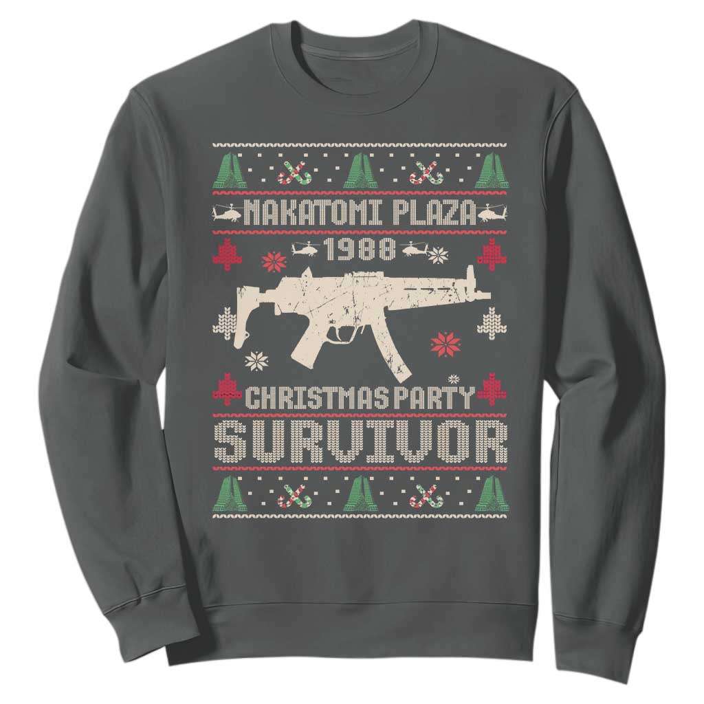 Nakatomi Plaza Christmas Party Sweatshirt Funny 80's Die Movie 1988 Ugly Christmas TS10 Dark Heather Print Your Wear
