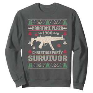 Nakatomi Plaza Christmas Party Sweatshirt Funny 80's Die Movie 1988 Ugly Christmas TS10 Dark Heather Print Your Wear
